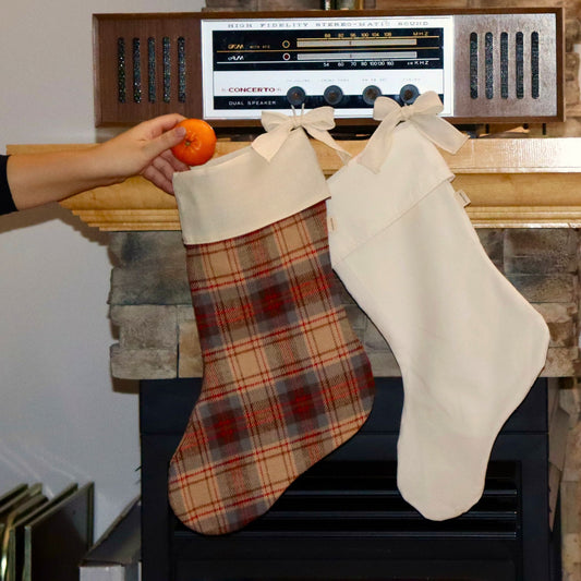 Christmas Stocking With a Bow - Plaid Wool