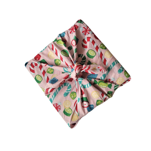 Furoshiki Reusable Gift Wrap - Candy Canes