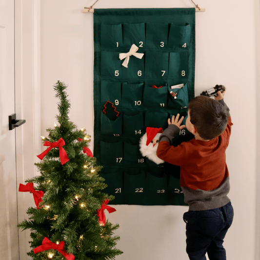 Calendrier de l'avent réutilisable en tissu récupéré - Vert forêt